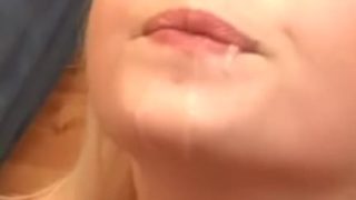 Babe gets cum in mouth and swallows