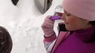 Lesbians having fun in the snow